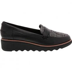 Clarks Sharon Gracie Slip On Casual Shoes - Womens Black White