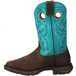 Durango Boots Durango Lady Rebel Turquoise Womens Safety Toe Work Boots Brown Turquoise -Rogan‘s Shoes shop DG DWRD022 BRN3